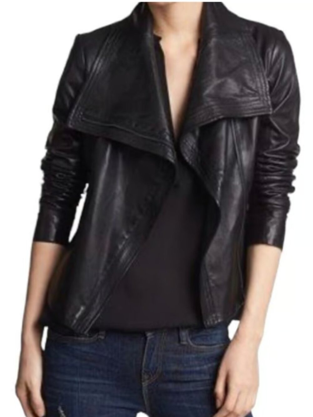 Vince Women's Black Leather Moto Jacket Size XS Asymmetrical Zipper Biker EUC